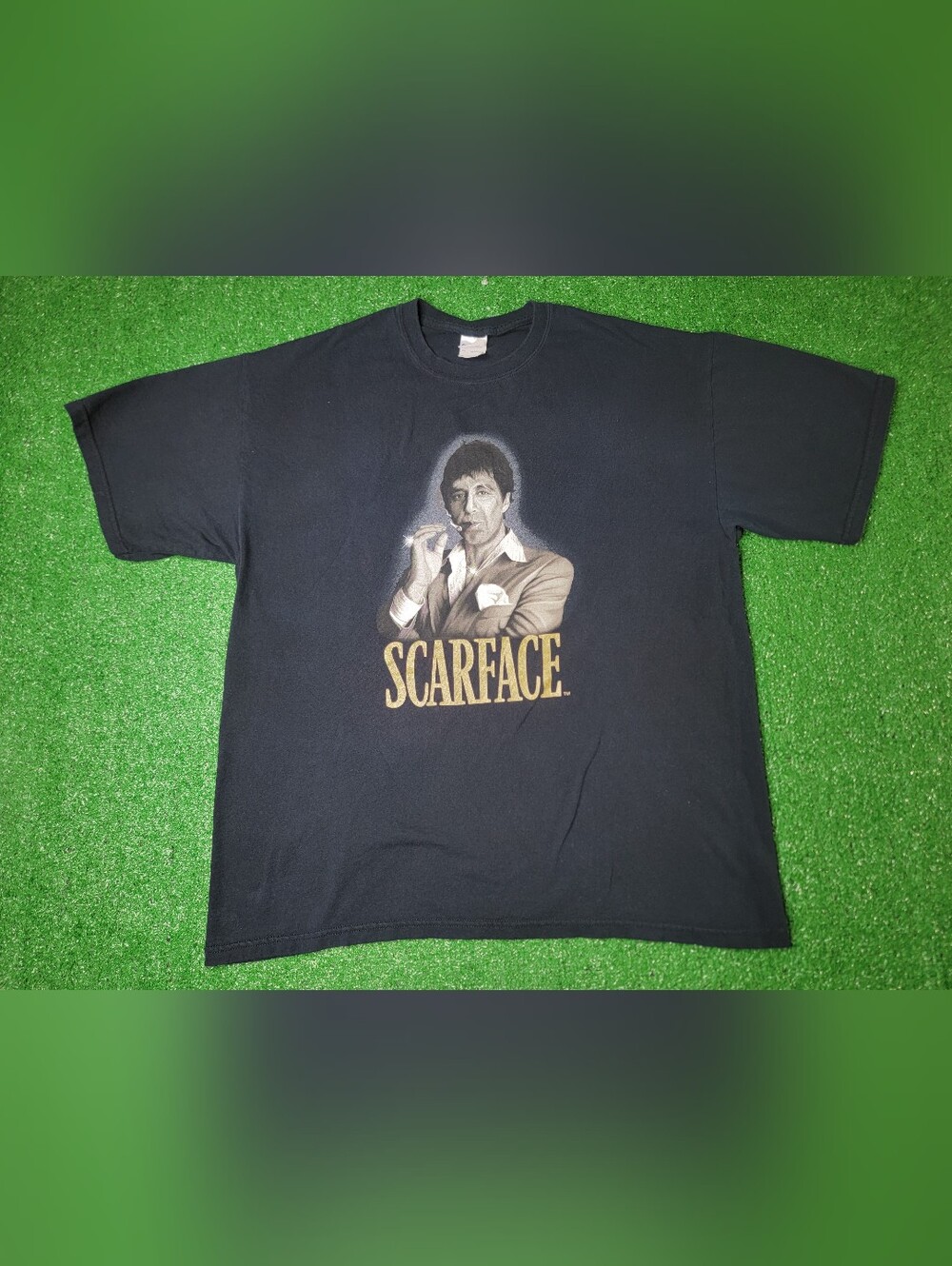 Scarface Al Pacino Movie Men's Gildan Heavy Cotton T Shirt XL Black White Gold
